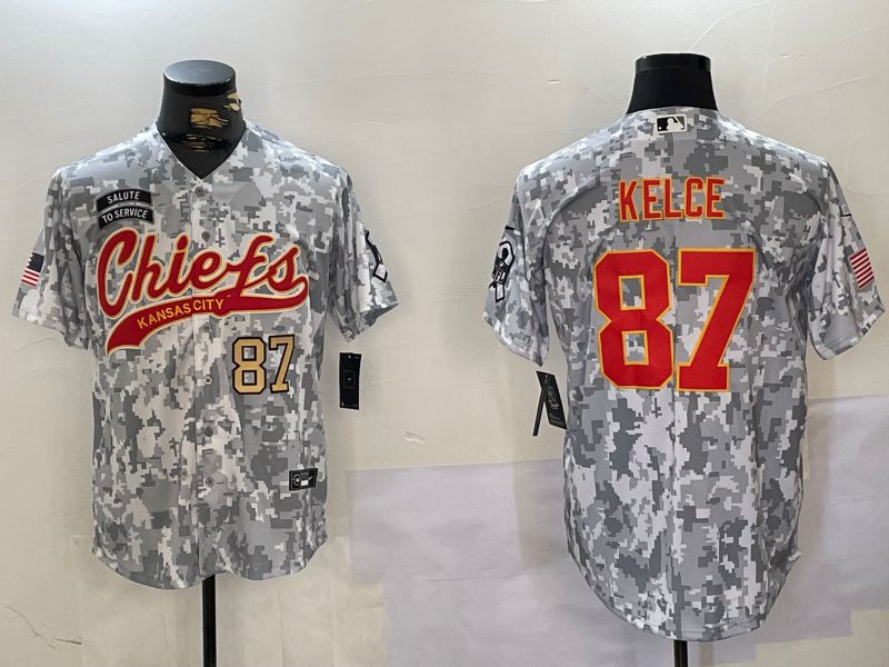Men Kansas City Chiefs 87 Kelce Nike Arctic Camo 2024 Salute to Service Limited NFL Jersey style 1
